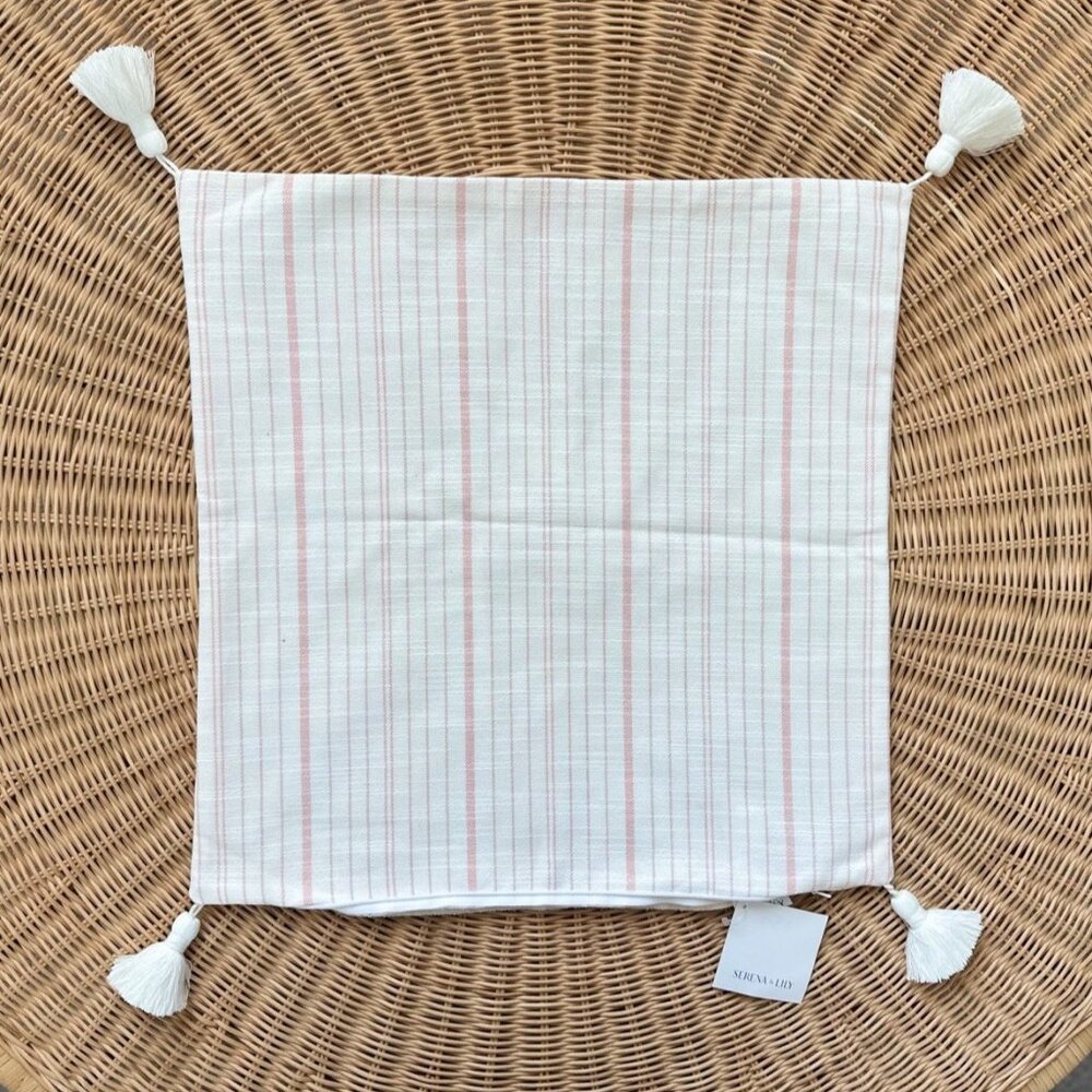 NEW Serena & Lily Surf Stripe Outdoor Pillow Cover (20” SQ)-Seashell Pink Red